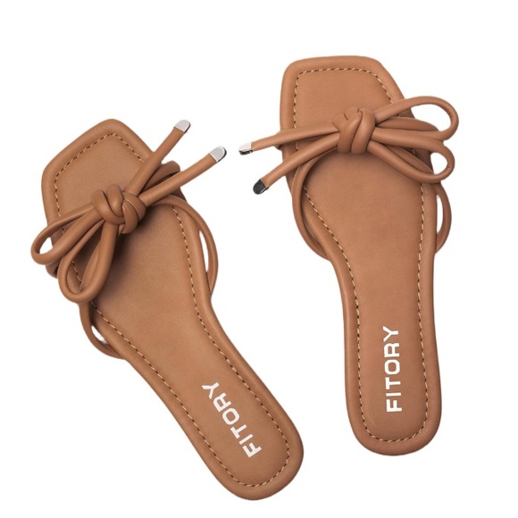 FITORY | New Brown Square Toe Thong Slip On Flat Sandals Vacation Resort Travel - Picture 1 of 15